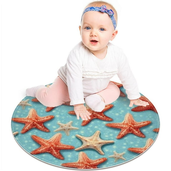 Beach Sea Starfish Prints Small Area Rugs Bathroom Rugs, Non-Slip Throw Rug Floor Carpet Door Mat for Sofa Bedroom Nursery Decor, 60cm Diameter