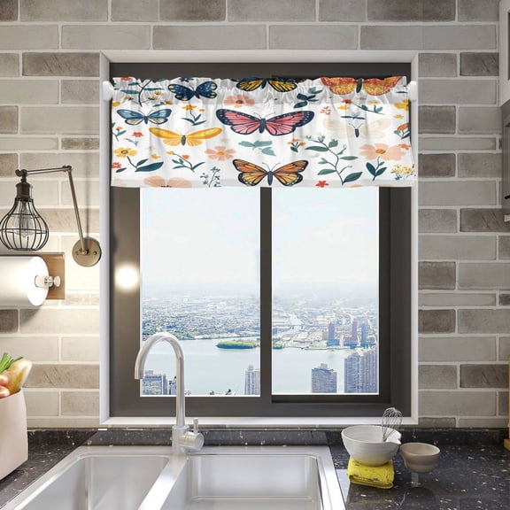 BZSMCE Alance Curtains Butterfly Pattern Design Modern Style Pattern Window Curtain Valance 52W" x 18L" for Kitchen Living Room Bedroom