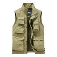 thumbnail image 5 of lkfuzj Men's Outdoor Ulti-Pocket Cargo Zip-Up Fallow Sports With Turndown Collar Stylish Vest Tops For Men Charming 2024 Summer Mens Tops -Khaki, 5 of 7