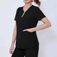 thumbnail image 4 of MLQIDK Scrub Sets for Woman Plus Size Nursing Top Stretchy V Neck Yoga Scrub Pants and Tops Medical Scrubs Scrub Joggers Tall Scrubs Sets Black XXL, 4 of 7