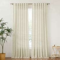 StangH Flax Linen Sheer Curtains 90 inches Long, Back Tab Privacy Semi Sheer Curtains Soft Lightweight Farmhouse Boho Drapes for Living Room Bedroom Patio, Natural, W55 x L90, 2 Panels