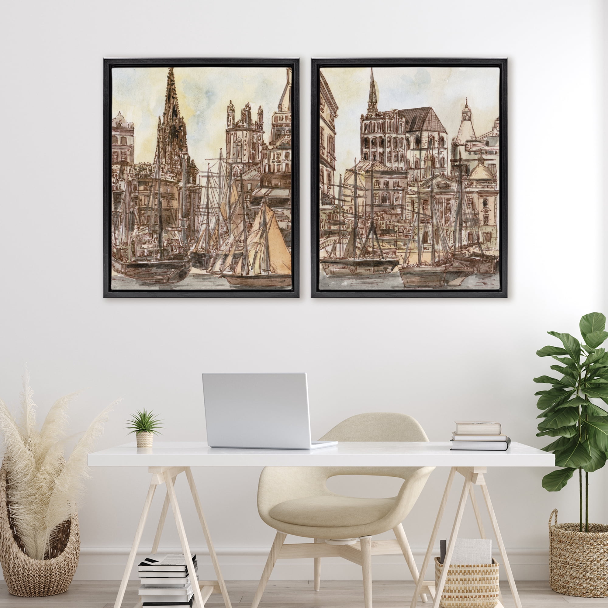 Stupell Industries Salted Remnants Pier 2 Piece Black Framed Floater Canvas Set, design by Melissa Wang