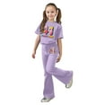 thumbnail image 3 of Tiweut Girls Outfits 41 Print Flared Pants and Short Sleeve T Shirts Kid Streetwear Set,11-12 Y, 3 of 5