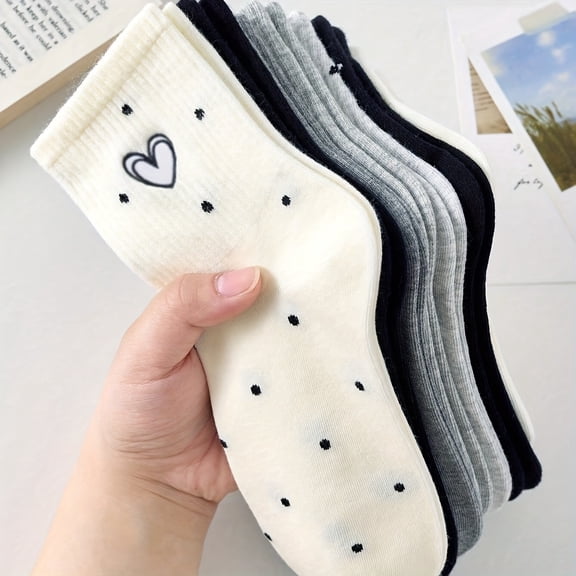 Women's Casual Mid-Calf Socks • Versatile Heart Pattern • 5-Pack