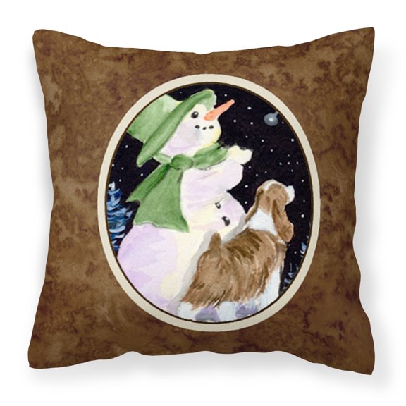 Carolines Treasures SS8949PW1414 Snowman with English Springer Spaniel Fabric Decorative Pillow, 14Hx14W, multicolor