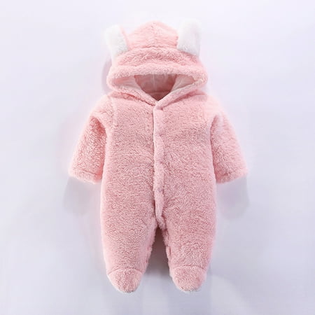 

Baby onesie Newborn Baby Boys Girls Cartoon Bear Ears Warm Fleece Hooded Romper Jumpsuit Fragarn