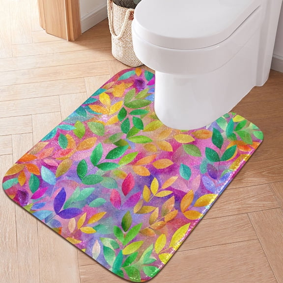 RMDQTR 20" × 24" U Shape Bathroom Rugs Plush Toilet Base Mat Soft Rugs Non Slip Absorbent Multicolor Foliage Design