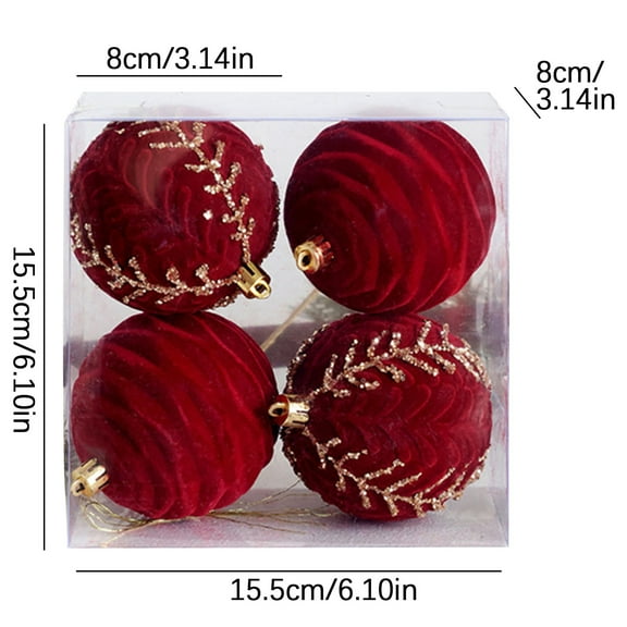 wznxdo 4 Pieces of Christmas Decorative Ball Creative Christmas Painted Balls Flocked Dark Red Christmas Balls Christmas Tree Ornaments Party Wedding Decorations