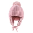 thumbnail image 1 of Children Winter Hat Thick Solid Color Head Ear Protection Plush Ball Decor Lace Up Windproof Elastic Cold Resistant Unisex Baby Cap Beanie Winter Accessories, 1 of 10