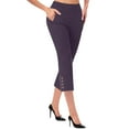 thumbnail image 2 of Uqiangy Women's Straight Leg Comfort Capri w/Tummy Control and Secret Pocket Capri Pants for Women Casual Summer Dressy Pull On Stretch High Waisted Crop Work Leggings with Pockets Dark blue S, 2 of 6