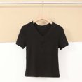 thumbnail image 2 of cfhntfmh Women's Cropped T-Shirts Short Sleeve V Neck Loose Fit Summer Tee Shirts Casual Plain Tops Trendy Clothes, 2 of 6