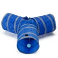 thumbnail image 3 of Spencer Pet Cat Tunnel, 3-Way Tunnels Extensible Collapsible Tube Pet Play Tent Interactive Toy with 1 Play Ball for Rabbits, Kittens and Dogs (Blue), 3 of 9