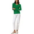 thumbnail image 2 of INSPIRE CHIC Women's Fall Winter Blouse Long Sleeve V Neck Elegant Ribbed Knit Tops L Green, 2 of 6