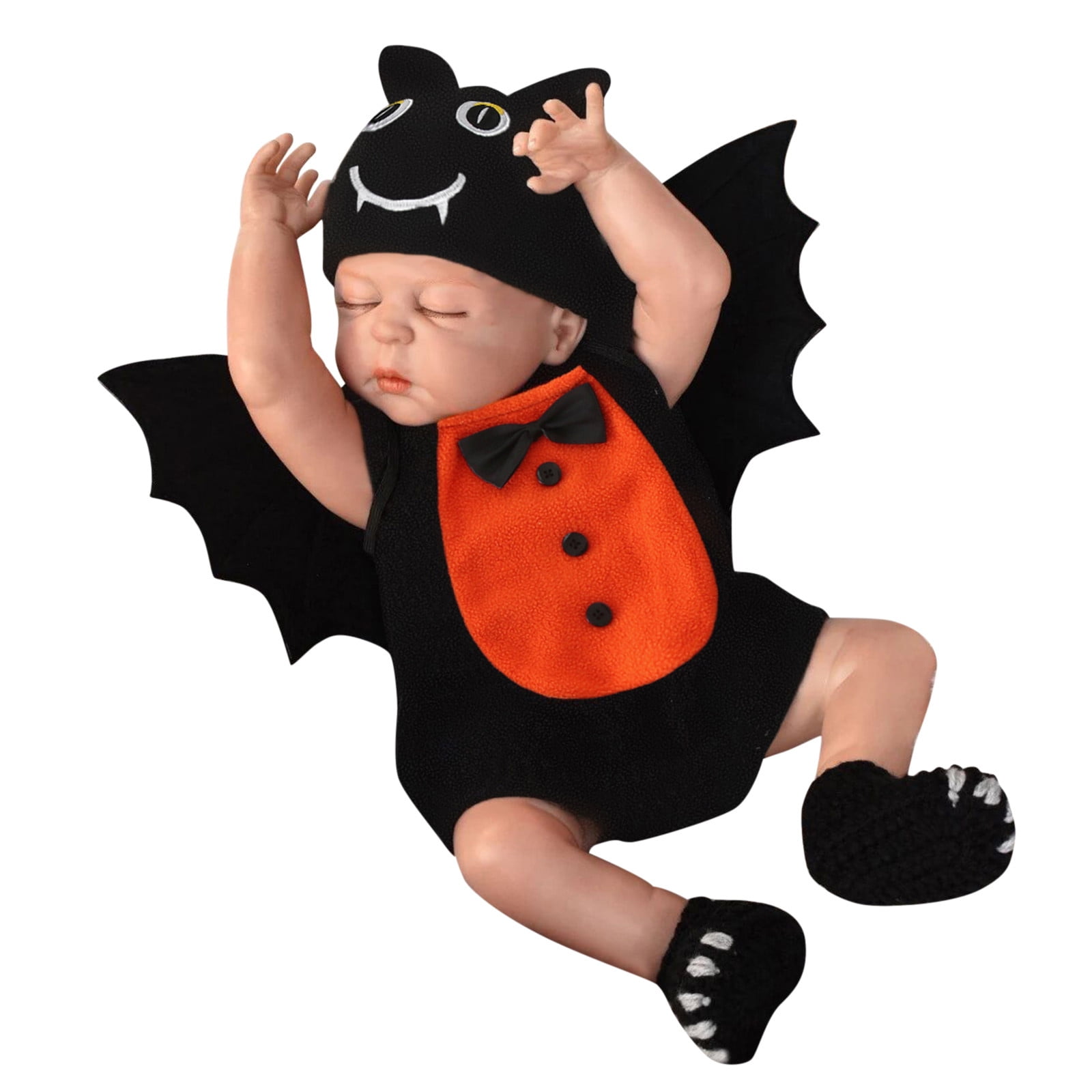 TAIAOJING Outfits For Girls Toddler Infant Baby Boys Halloween Bat Monster Soft Fleece Romper Jumpsuit Sets With Wing Hat 3PCS Set Costumes Girl Clothing 0-6 Months