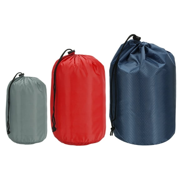 Uxcell Stuff Sack, 4x7"/5x10"/7x13" Waterproof Outdoor Storage Sack Portable Drawstring Bag for Camping, Grey/Red/Blue 3 Pcs
