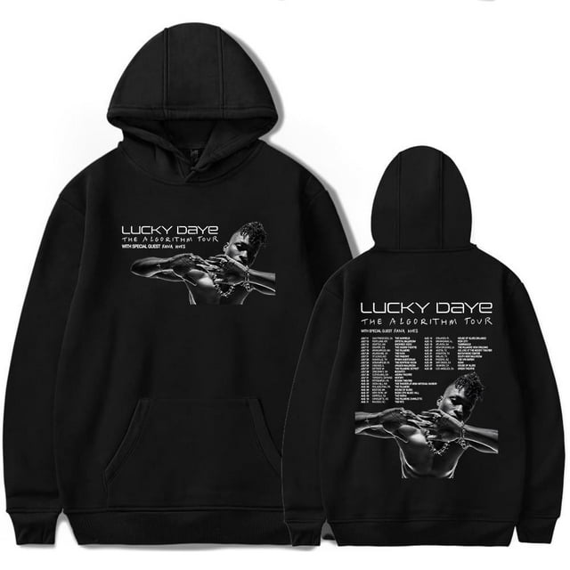 Lucky Daye The Algorithm Tour Merch Hoodie Pockets Drawstring Unisex Hooded Sweatshirt Fashion Clothing,Black,L