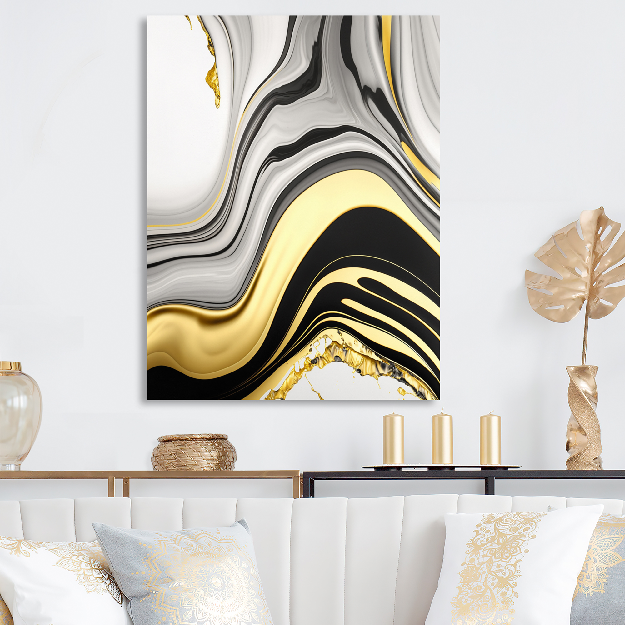 Designart Abstract Geode Marble Waves Gold III Canvas Wall Art