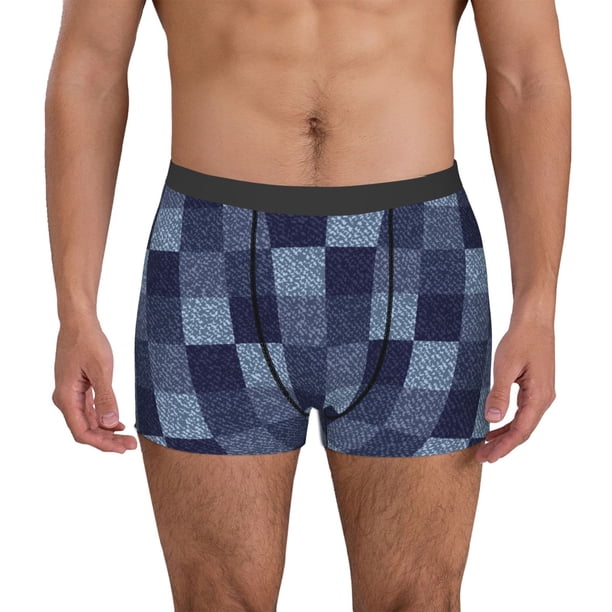 Balery Blue Gingham Buffalo Check Calzoncillos bóxer para hombre, ropa interior de algodón suave y transpirable con cinturilla de nailon-Medium