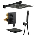 thumbnail image 1 of Boyel Living 12 Inch Square Rainfall Shower Head with Handheld Sprayer and Waterfall Tub Spout 3-Function Matte Black Wall Mounted Tub Shower Set with Pre-embedded Valve, 1 of 1