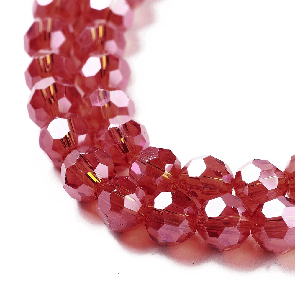 20strands Electroplate Transparent Glass Beads Strands Faceted(32 Facets) Round Pearl Luster FireBrick 6mm Hole: 1mm about 98~100pcs/strand 20.39~20.59 inch(51.8~52.3cm)