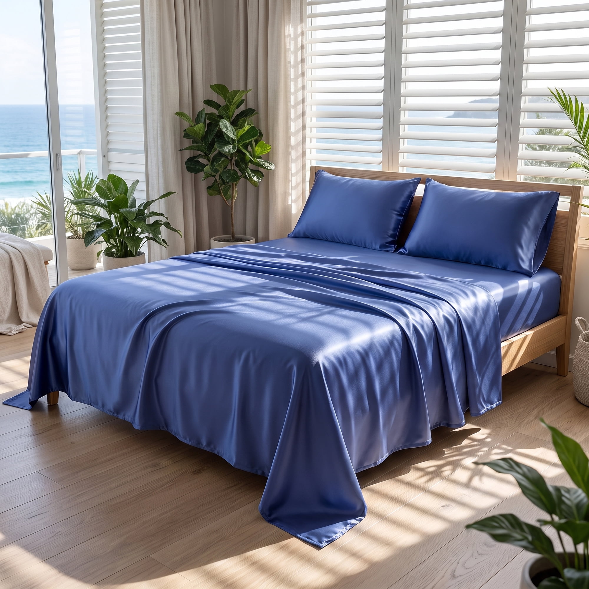 Unique Bargains Microfiber Gauze Bed Sheet Flat Sheet Bedding Royal Blue 66"x88"