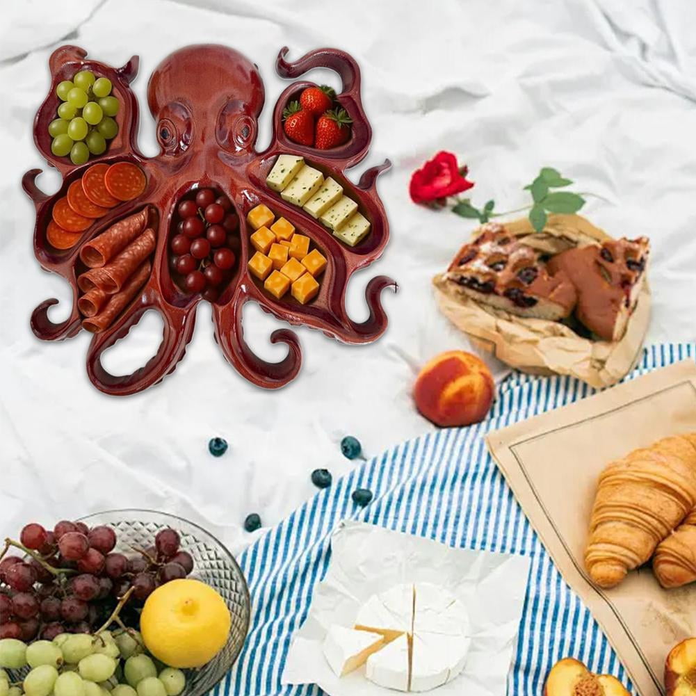 Octopus Charcuterie Platter, Unique Octopus Design Wood Serving Tray, Ocean Theme Party Octopus Bread Board, Funny Animal Shaped Platters Tray, Gift for Seafood Lovers
