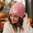 thumbnail image 4 of IYYVV Unisex Halloween Beanie Hat Pumpkin Ghost Skull Knit Cap | Funny Prints, Knit for Fall Winter Pink, 4 of 8