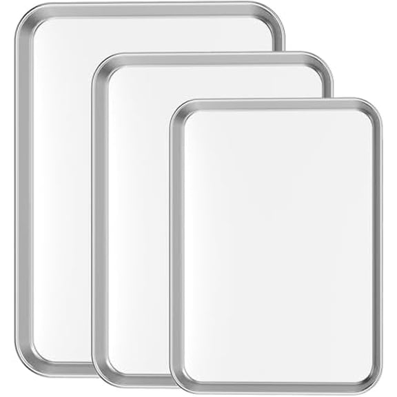 Cookie Sheet Baking Sheet Set of 3,  Commercial Grade Stainless Steel Baking Pan, Professional Bakeware Oven Tray, Healthy & Non-toxic, Rust Free & Mirror Finish, Easy Clean & Dishwasher Safe