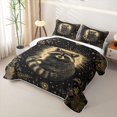 thumbnail image 3 of Castle Fairy Kawaii Animal Raccoon Twin Quilt Set,Vintage Gold Floral Starry Sky Twin Coverlet Set,Black Cream, 3 of 7