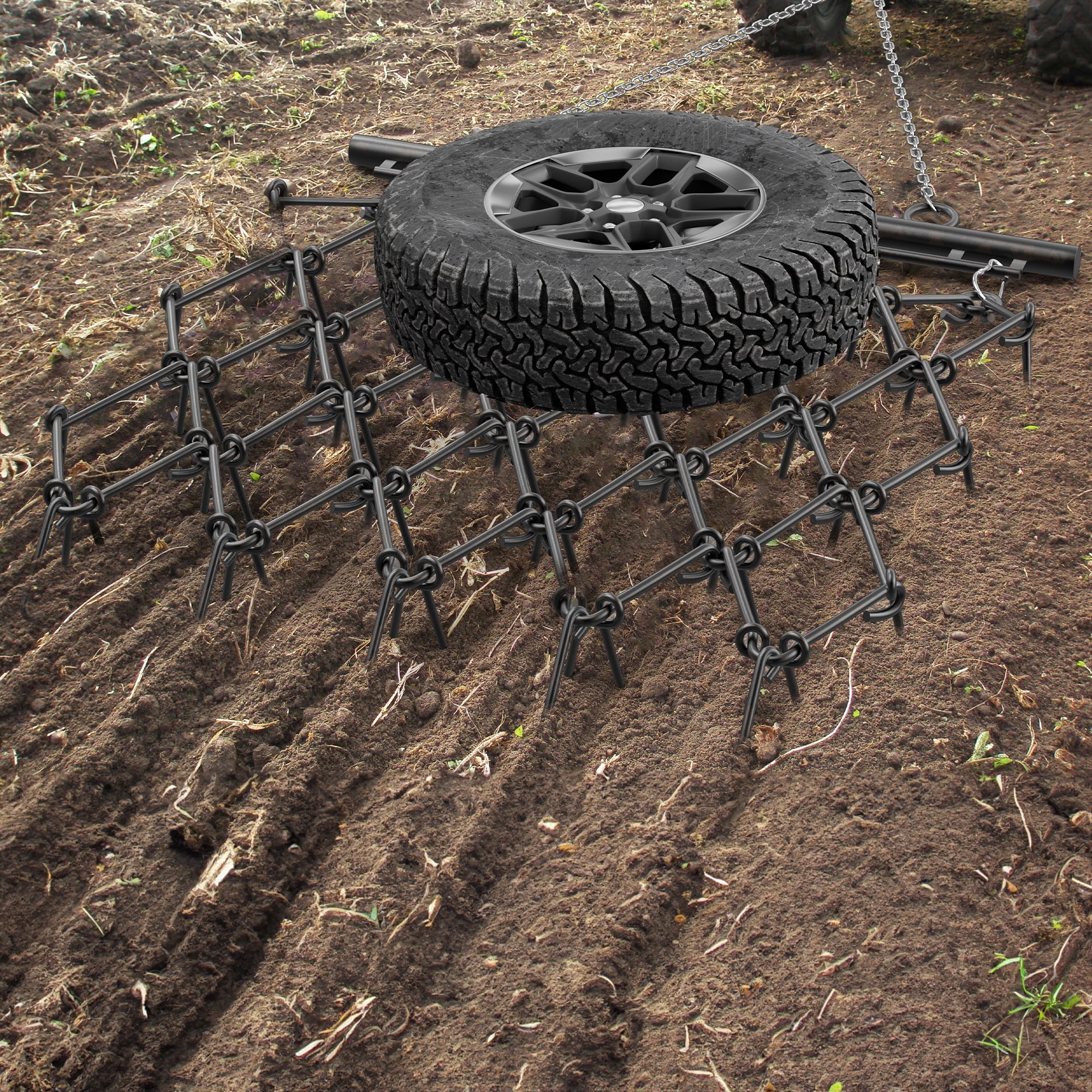 Uforic Chain Drag Harrow, 5'W x 4.5'L with 1/2'' Tines, ATV & UTV Lawn Tractor Ground Prep Attachment