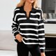 thumbnail image 1 of MHFRRA Camiseta Informal de Manga Larga a Rayas para Mujer, Cuello Redondo, Blusa Básica para Uso Diario, Vacaciones, Otoño e Invierno. Negro, 1 of 6