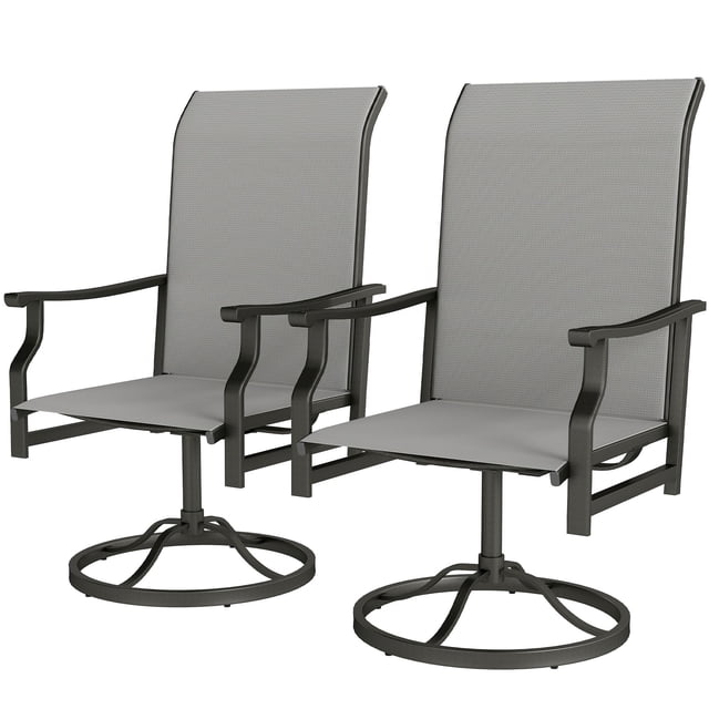 Set of 2 Patio Swivel Rocker Chairs, High Back Outdoor Swivel Chairs with Galvanized Steel Frame and Breathable Mesh, Light Grey, for Garden, Deck, Backyard and Lawn (174 chars)