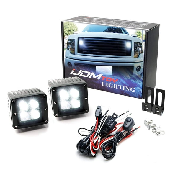 Behind Grille LED Pod Light Kit For 2009-14 Ford F150, Includes (2) 20W High Power LED Cubes, Behind Hood/Grill Mounting Brackets & On/Off Switch Wiring Kit