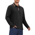 thumbnail image 4 of Men's Casual Contrast Button Collared Long Sleeves Jacquard Polo T-Shirts S Black, 4 of 6