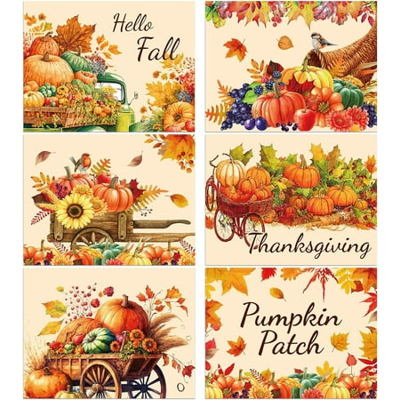 

Fall Placemats Thanksgiving Table Placemats Set of 6 Plastic Table Mats for Home Washable Autumn Harvest Rustic Holiday Pumpkins Placemats Decoration for Kitchen Dining Room Party Kitchen Dining