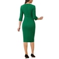 thumbnail image 3 of INSPIRE CHIC Robe Fourreau pour Femmes Col Bateau Manches 3/4 Fendue Tenue de Travail Midi L Vert, 3 of 5