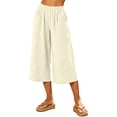 thumbnail image 3 of Lumtrix Cotton Linen Capri Pants for Women Wide Leg High Waisted Casual Lounge Pant Summer Flowy Capris with Pockets Beige S, 3 of 8