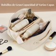 thumbnail image 4 of Cosmetiquera de Viaje de Gran Capacidad - Bolsa de Maquillaje de Cuero PU Impermeable con Asa y Separadores, Bolsa Organizadora de Cosmeticos, Neceser de Viaje para Mujer Portátil, 4 of 8