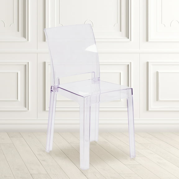 Emma   Oliver Ghost Chair with Square Back in Transparent Crystal