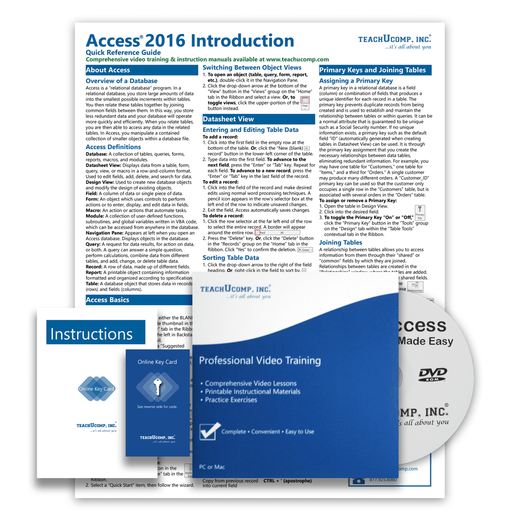 Buy Learn Access 16 Deluxe Training Tutorial Video Lessons Pdf Instruction Manual Quick Reference Software Guide For Windows By Teachucomp Inc Online In Indonesia