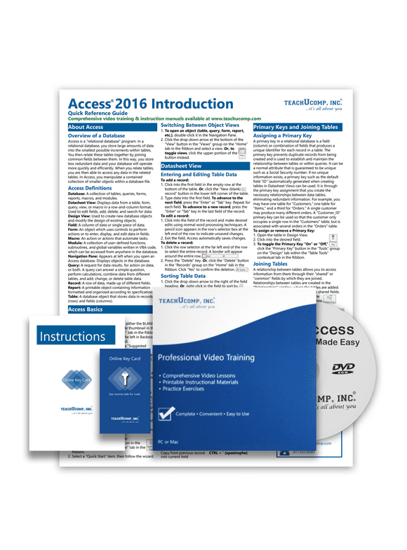Learn Access 2016 Deluxe Training Tutorial- Video Lessons, PDF Instruction Manual, Quick Reference Software Guide for Windows by TeachUcomp, Inc.