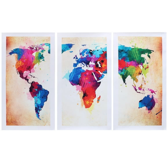 Decorative Painting,3PCS Colorful Frameless Canvas World Map Painting Wall Pictures Built for the Future
