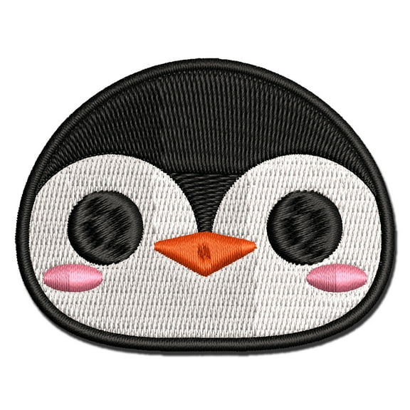 Charming Kawaii Chibi Penguin Face Blushing Cheeks Applique Multi-Color Embroidered Iron-On Patch - 2.5 Inch Small