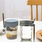 i Kito Oatmeal Overnight Jars with Measuring Marks 10 oz, Overnight Oat Jar with Spoon Gray 2pack