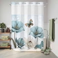thumbnail image 6 of No Hook Shower Curtain, Blue Tulips Shower Curtains for Bathroom with See Through Top Window, Watercolor Flowers Butterfly Spring Farmhouse Blue Waterproof & Washable Bath Curtain Extra Long 72"x96", 6 of 9