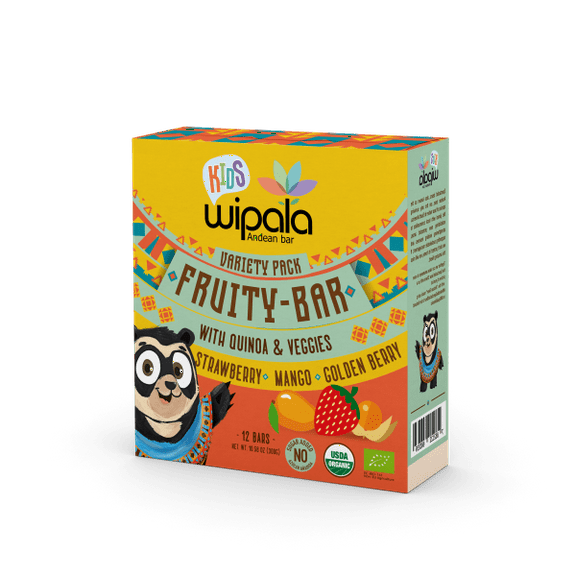 Wipala Kids Variety Fruity Bars. Vegan, Organic, Gluten Free, 12 Ct