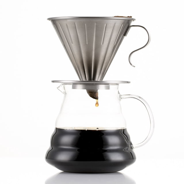 TEHAUX Coffee Dripper Set Stainless Steel Coffee Drip Cone Coffee Lovers Home Use 1Pack