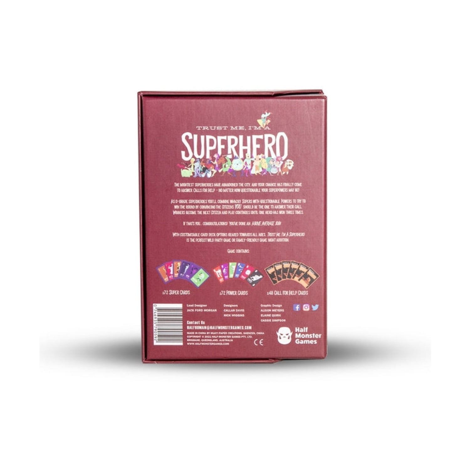 Trust Me I'm A Superhero - Fun Debating Card Game. Half-Monster Games. Age 8+, 3-8 players, 30-60 Min Game Play