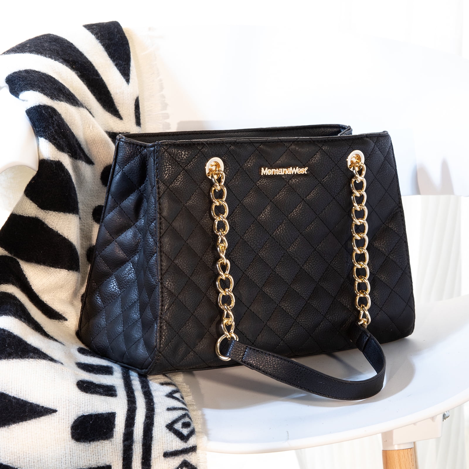 Montana West MEDIUM Chain Shoulder Bag for Women Hobo Handbags Tote Purse, Black