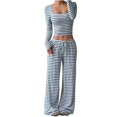 thumbnail image 2 of Aellinatey Womens Striped 2 Piece Sets Square Neck Top Cropped Tunic Wide Leg Pants Casual Lounge Sweatsuits Vacation Clothes, 2 of 8